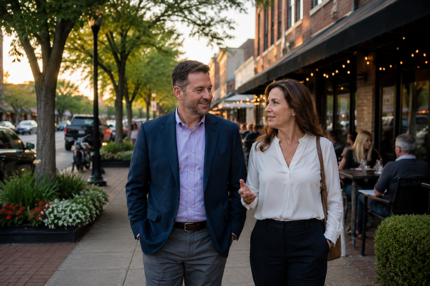 Couple enjoying sunset stroll